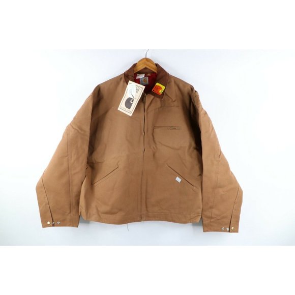 NOS Vintage 80s Carhartt Detroit 100 Year Lined Spell Out Jacket Brown 50 USA